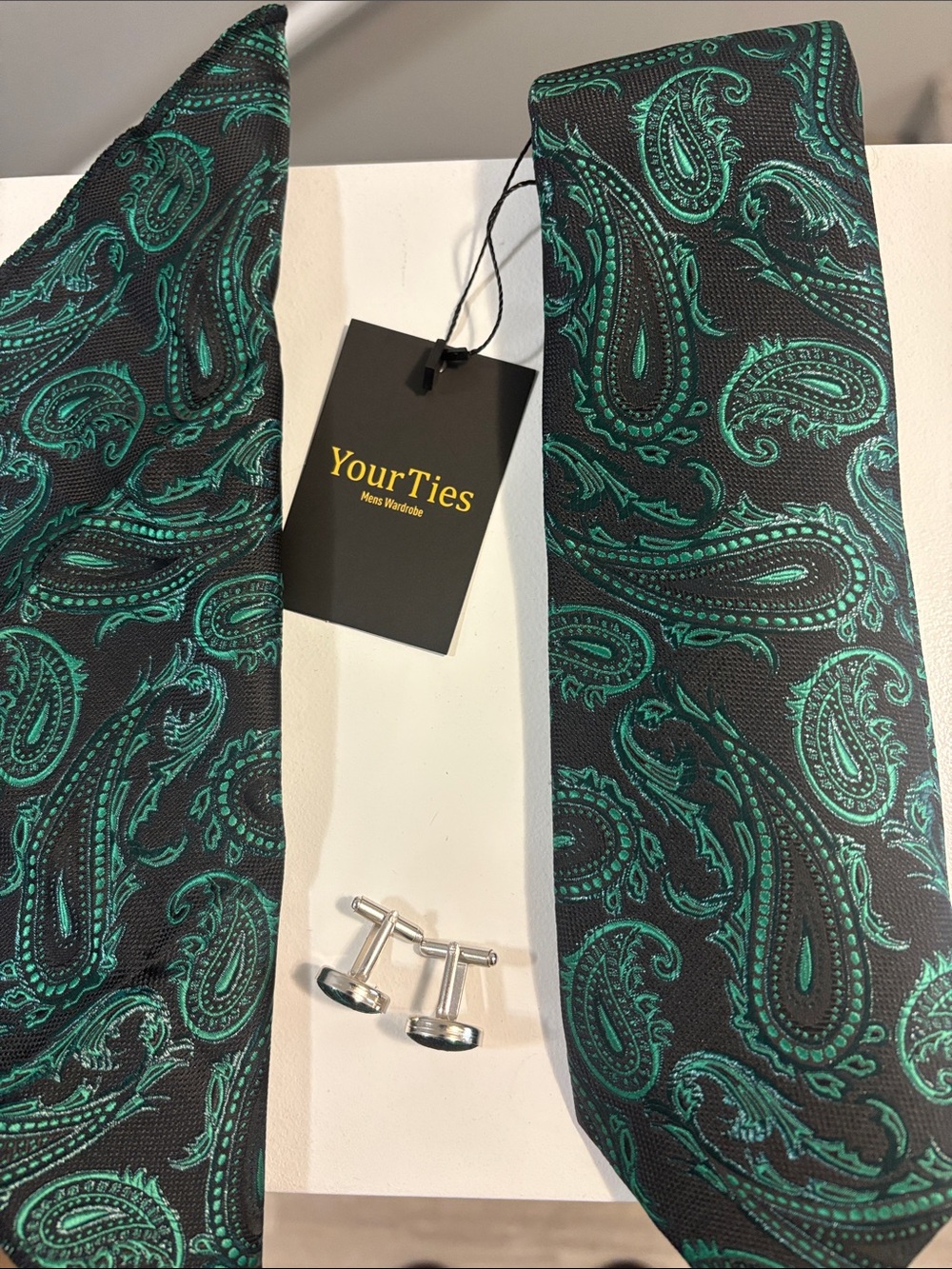 Green /gold Paisley Silk Tie - Men's Accessory